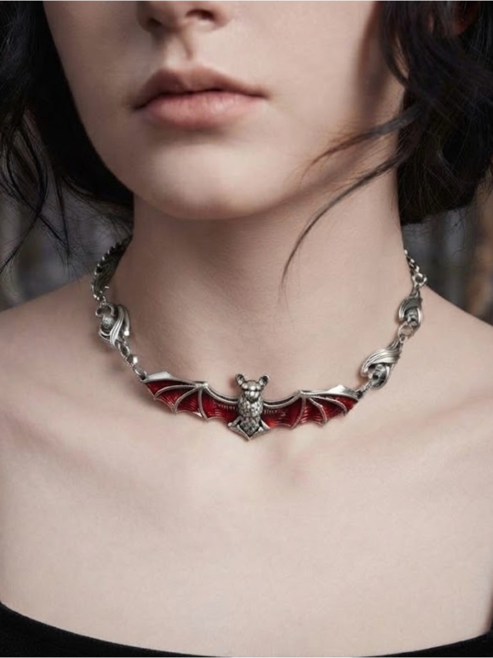 Hand Crafted Red Bat Wing Choker Necklace